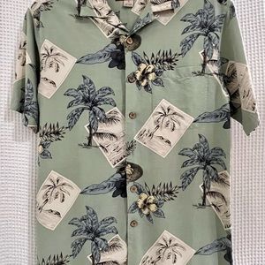 Surfer Paradise Blue Hawaiian Silk Shirt. Small, Button-up, Skateboard, washable